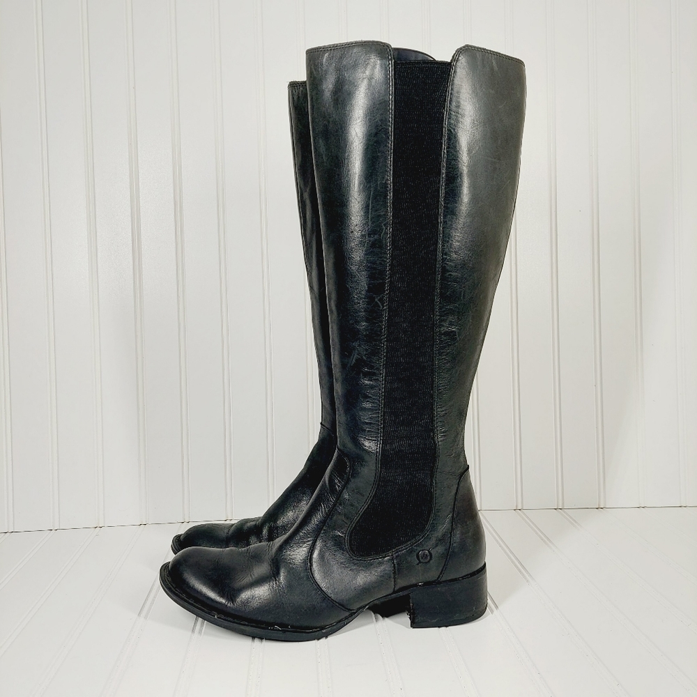 BORN VALENTINA BLACK LEATHER TALL RIDING BOOTS B106